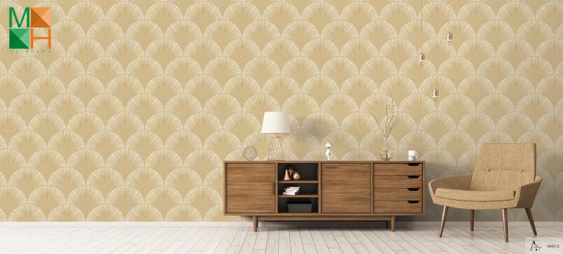 Giấy dán tường hàn quốc màu vàng họa tiết tròn xếp chồng 6803-2