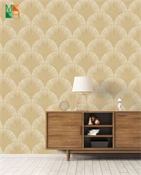 Giấy dán tường hàn quốc màu vàng họa tiết tròn xếp chồng 6803-2