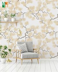Giấy dán tường hàn quốc hình lá cây màu ngà 6801-1