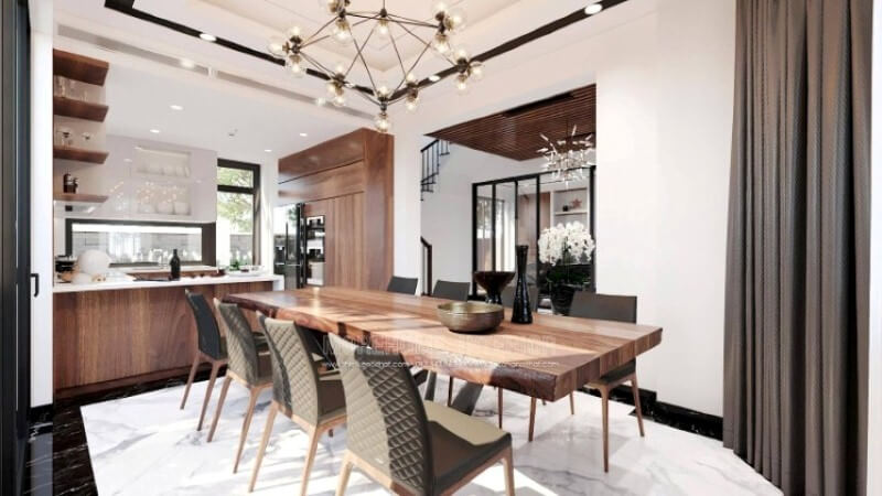 Mẫu tủ bếp đẹp hình chữ U với thiết kế bàn đảo liền mạch sẽ là một gợi ý tuyệt vời cho mẫu phòng bếp vuông vắn mà không cần bỏ ra quá nhiều diện tích. Thiết kế nội thất phòng bếp