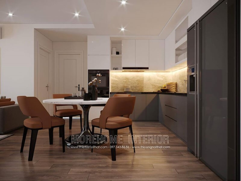 Mẫu tủ bếp gỗ công nghiệp đẹp cho phòng bếp nhà phố Tủ bếp gỗ công nghiệp