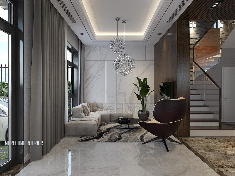 Trang trí nội thất phòng khách biệt thự đẹp tại Xuân Phương, Hà Nội. Thiết kế phòng khách biệt thự