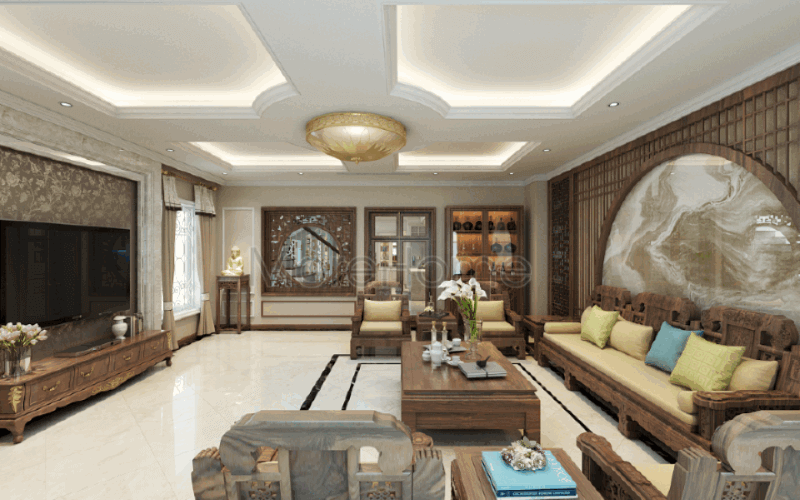 Bố trí nội thất phòng khách sang trọng đẳng cấp tại biệt thự Riverside Nguyễn Duy Trinh Quận 2, Tp. Hồ Chí Minh. Thiết kế phòng khách biệt thự