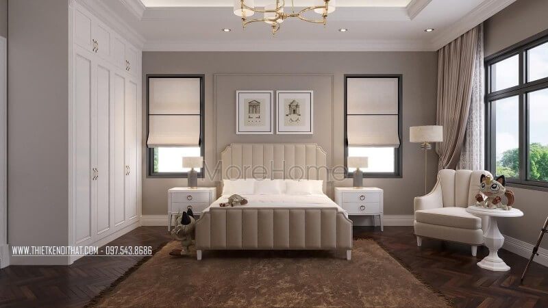 Thiết kế thi công và sản xuất giường ngủ đẹp cho trẻ em bọc nỉ màu trắng sữa